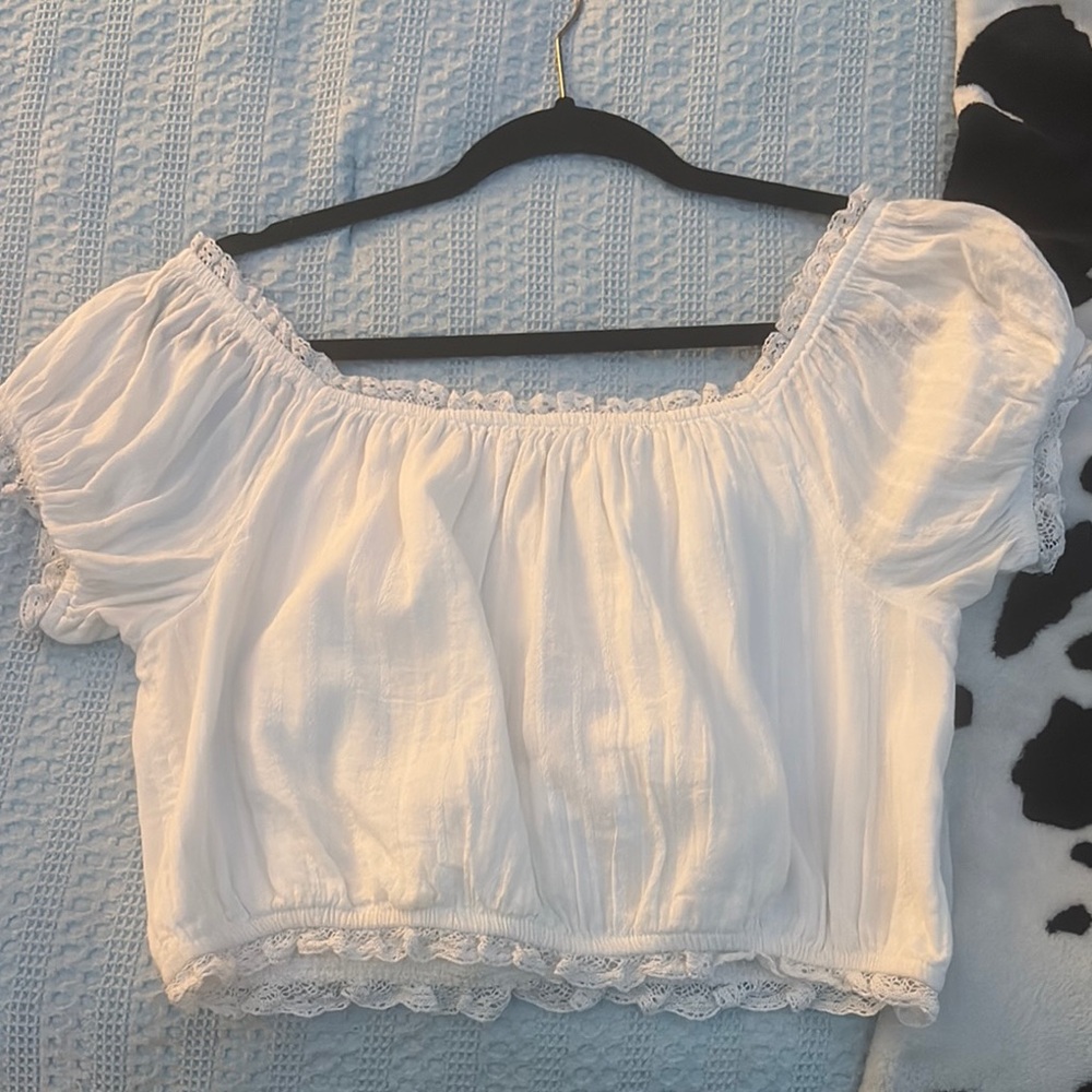 White Lace Trimmed Women's Top